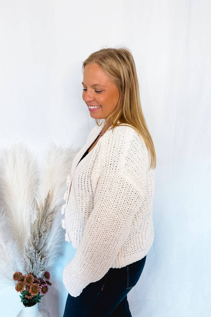 Feeling Flowery Chenille Button Cardigan - Cream (POL)