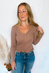 Shelly Long Sleeve Henley Top - Mocha