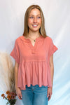 Willow Ruffle Babydoll Top - Coral