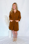 Coffee Love Zip Up Drawstring Dress - Brown