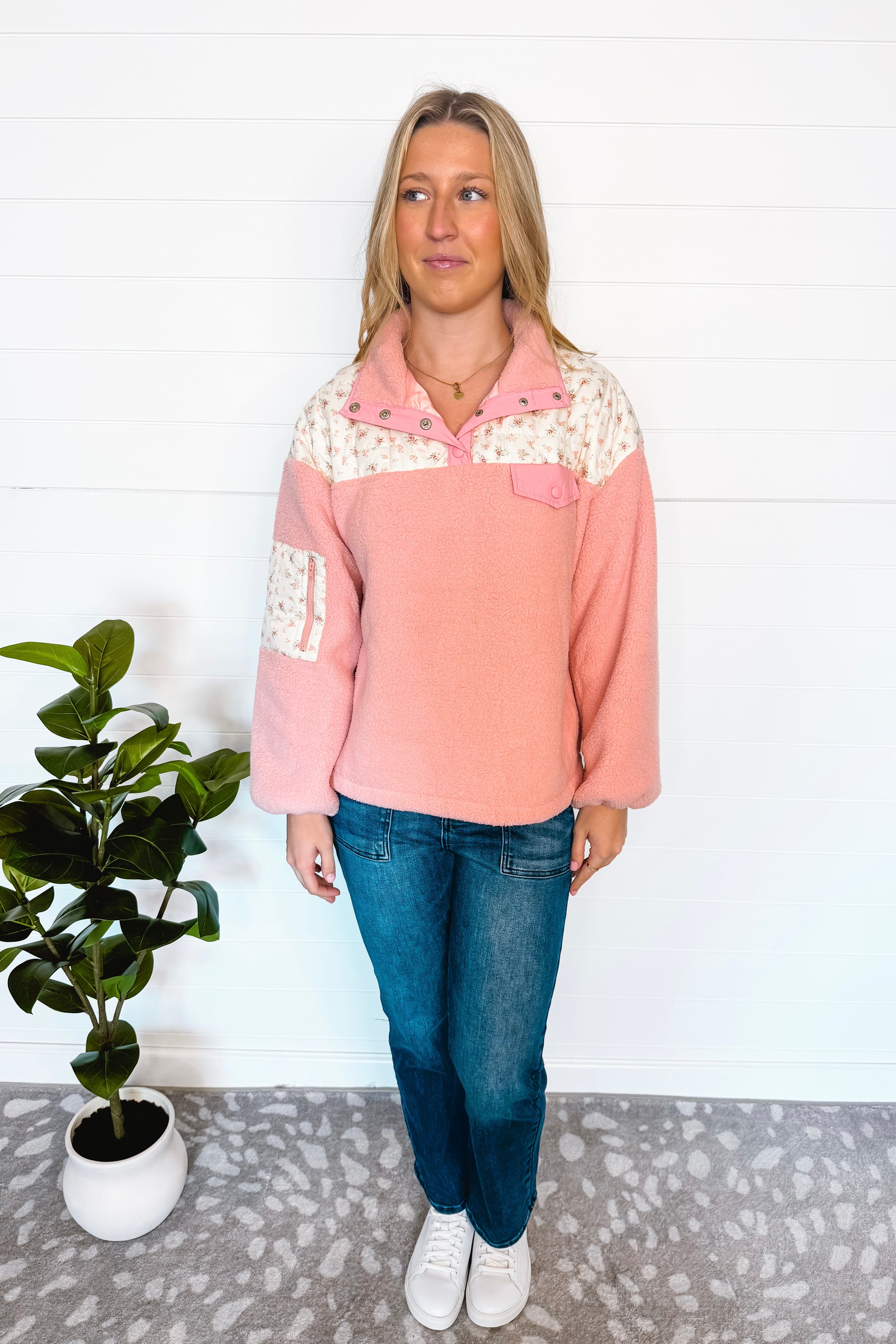 Cozy In Love Sherpa Quarter Snap Pullover - Pink