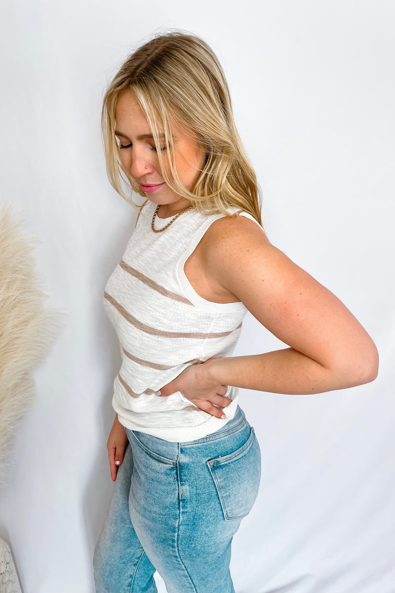 Fresh Breezes Striped Knit Tank - Taupe/White