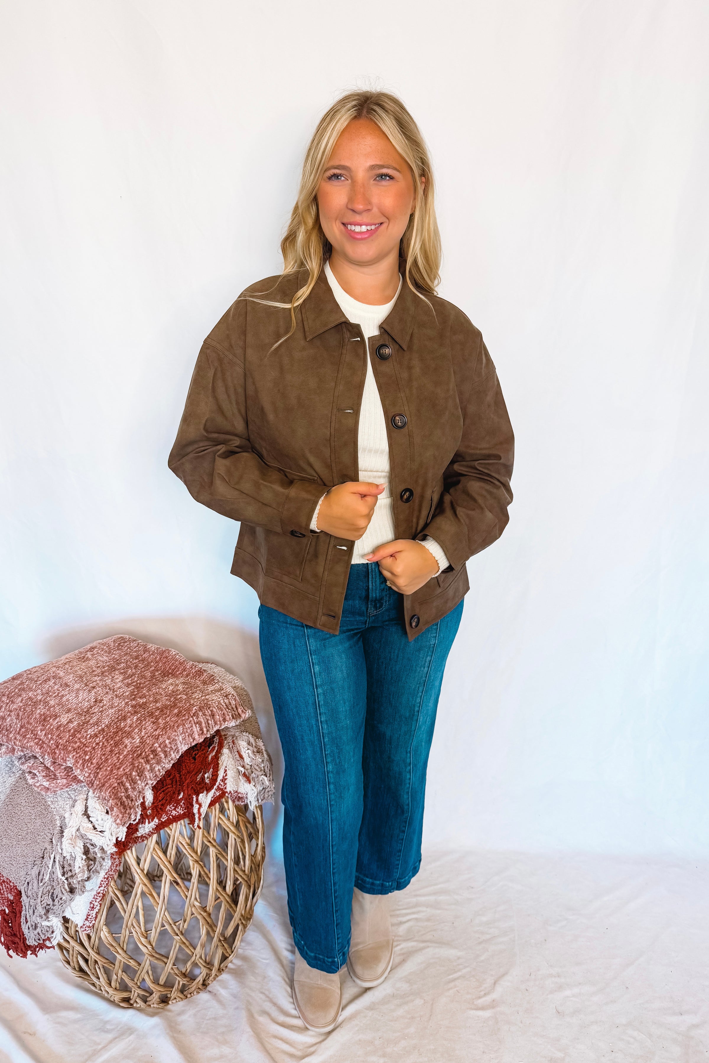 Central Park Faux Suede Jacket - Espresso