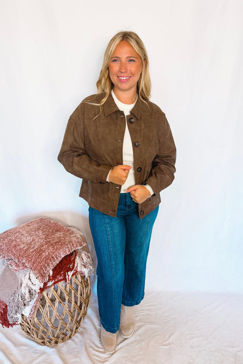 Central Park Faux Suede Jacket - Espresso