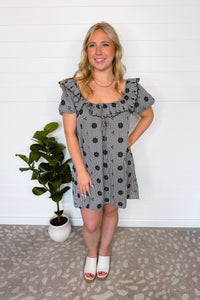 Walk In The Garden Gingham Mini Dress - Black