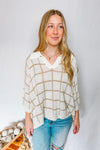 Latte Love Checkered V-Neck Pullover - Ivory/Taupe