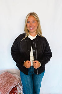 Cheerful Smile Quilted Jacket - Black