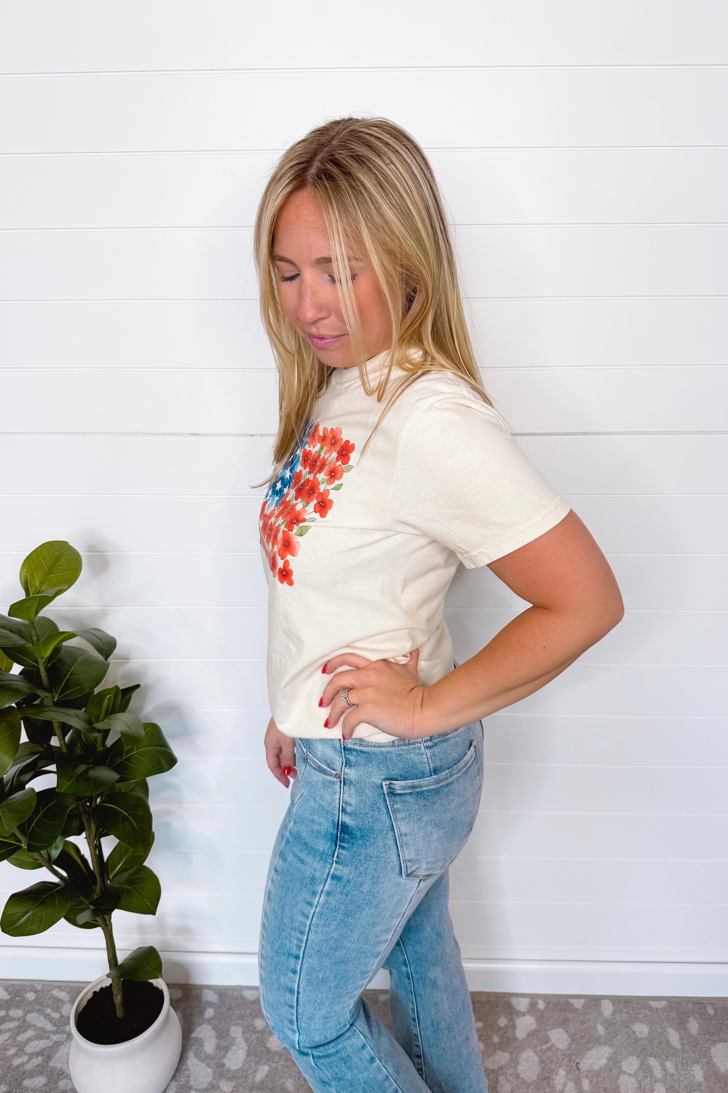 Floral Flag Graphic Tee - Cream