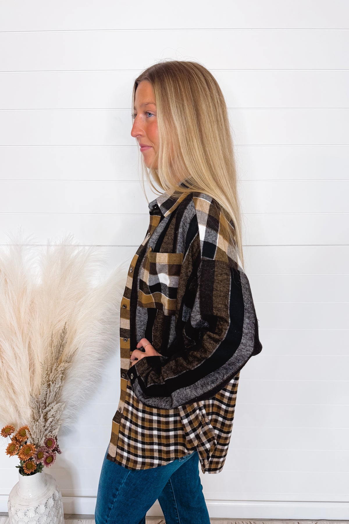 Lena Plaid Button Down Flannel - Black