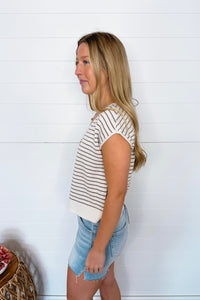 Bright Start Button Down Knit Top - Cream/Tan
