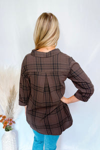 Playful Fun Plaid Peplum Button Down - Brown/Black