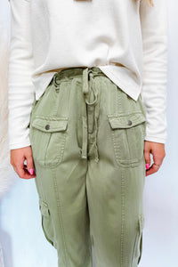 Sonia Relaxed Drawstring Risen Tencel Cargo Pants - Olive