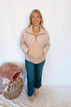 Uptown Charm Quilted Quarter Zip Pullover - Taupe