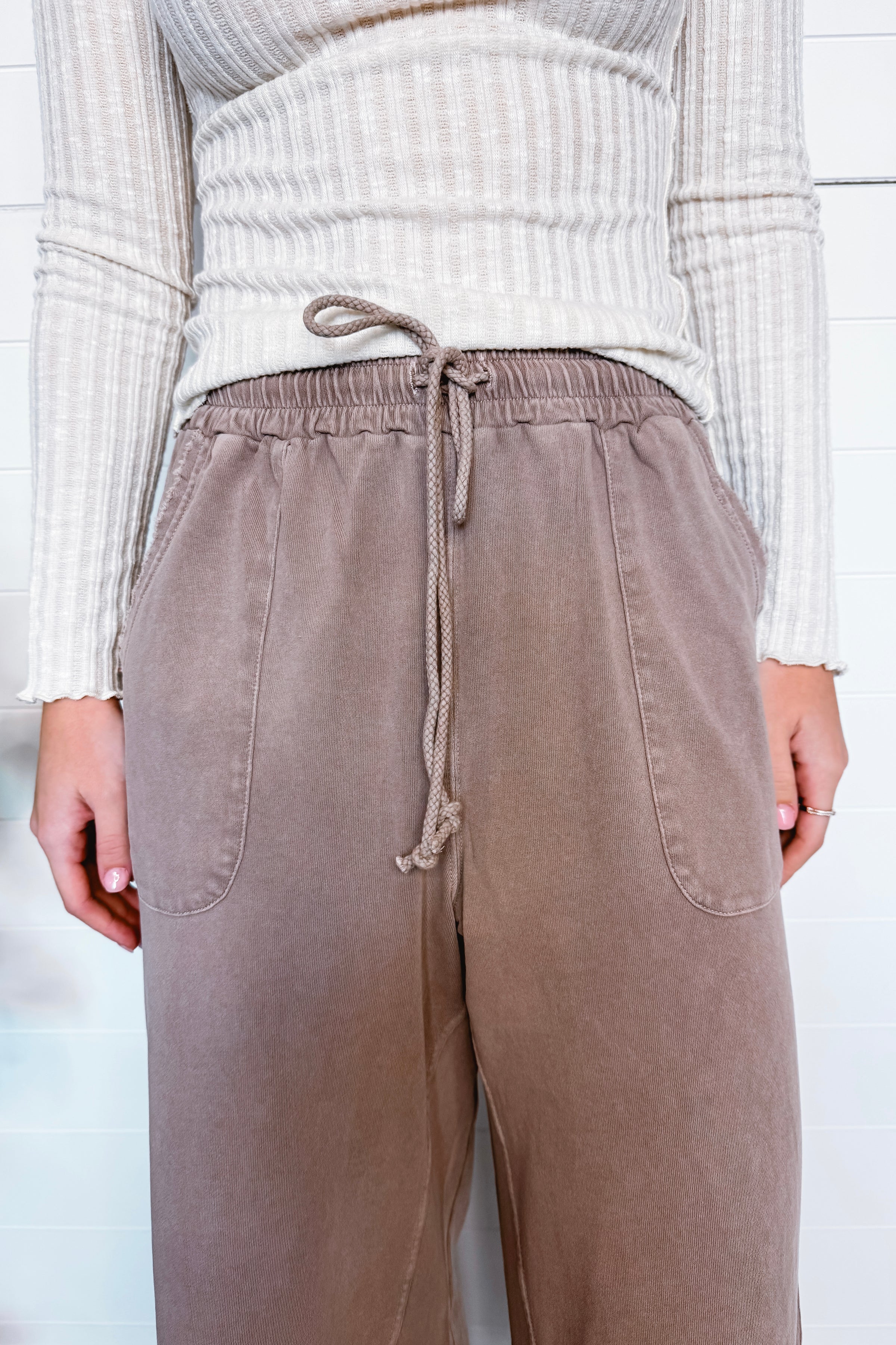 Remy Wide Leg Terry Knit Pants - Mocha
