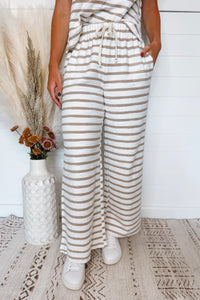 Hanging Out Striped Wide Leg Pants - Khaki