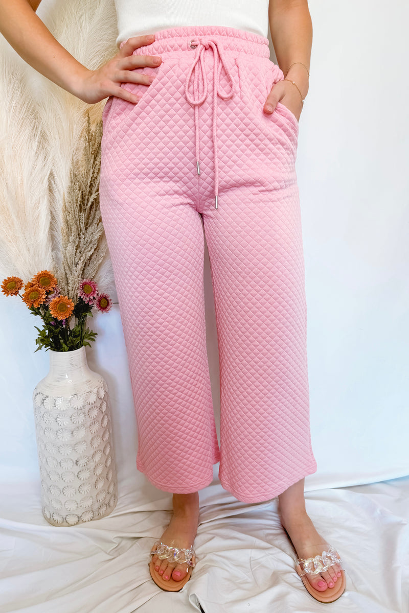Coffee Run Quilted Straight Leg Pant - Pink