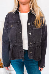 Scenic Hike Denim Peplum Jacket - Black