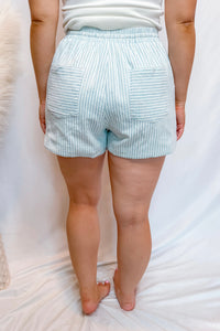 On the Move Striped Linen Drawstring Shorts - Blue