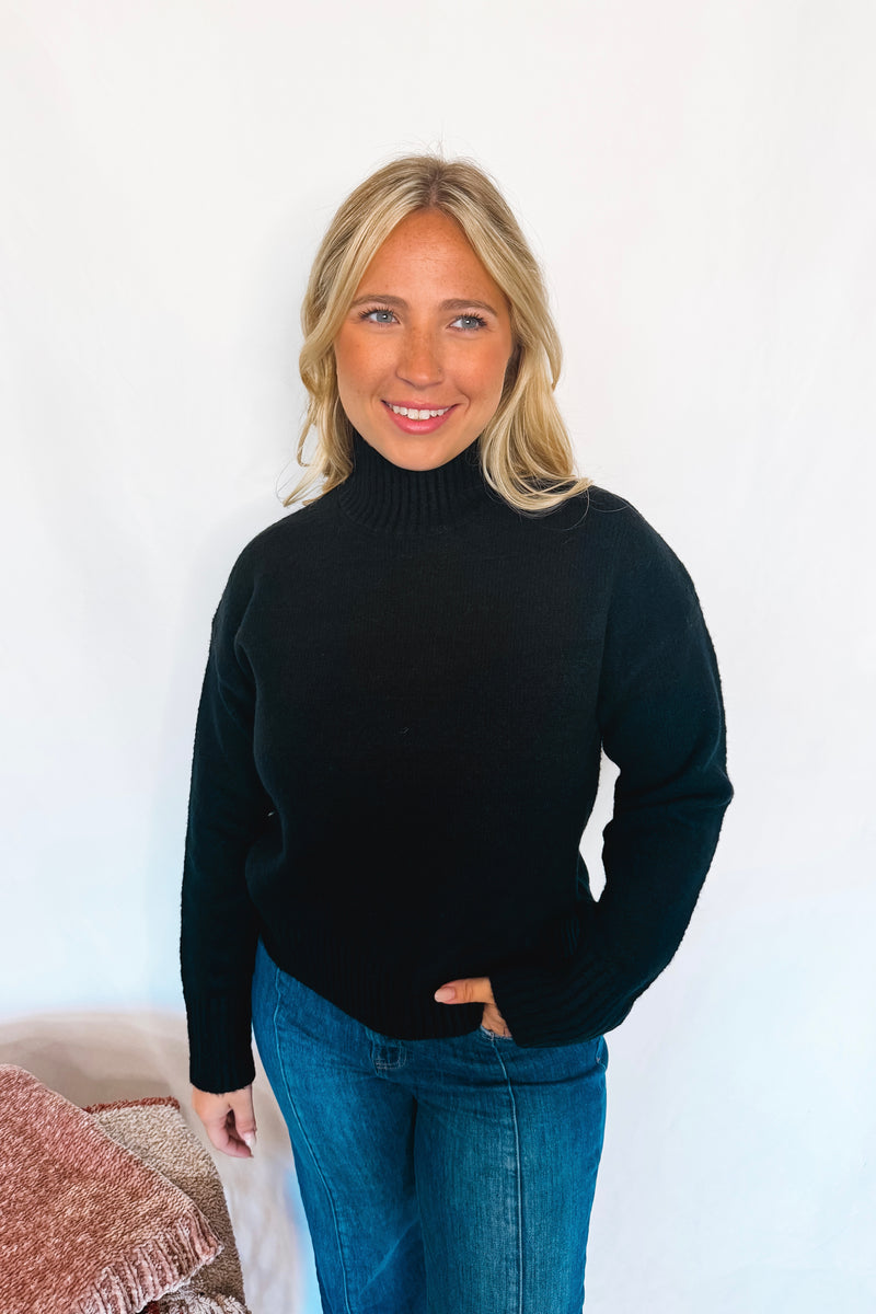 New York Chill Mock Neck Knit Sweater - Black