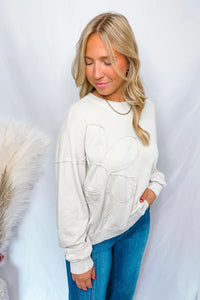 Frayed Flower Mineral Washed Crew Neck Top - Ivory