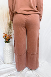 Falling Leaves Wide Leg Mineral Washed Pants - Chestnut