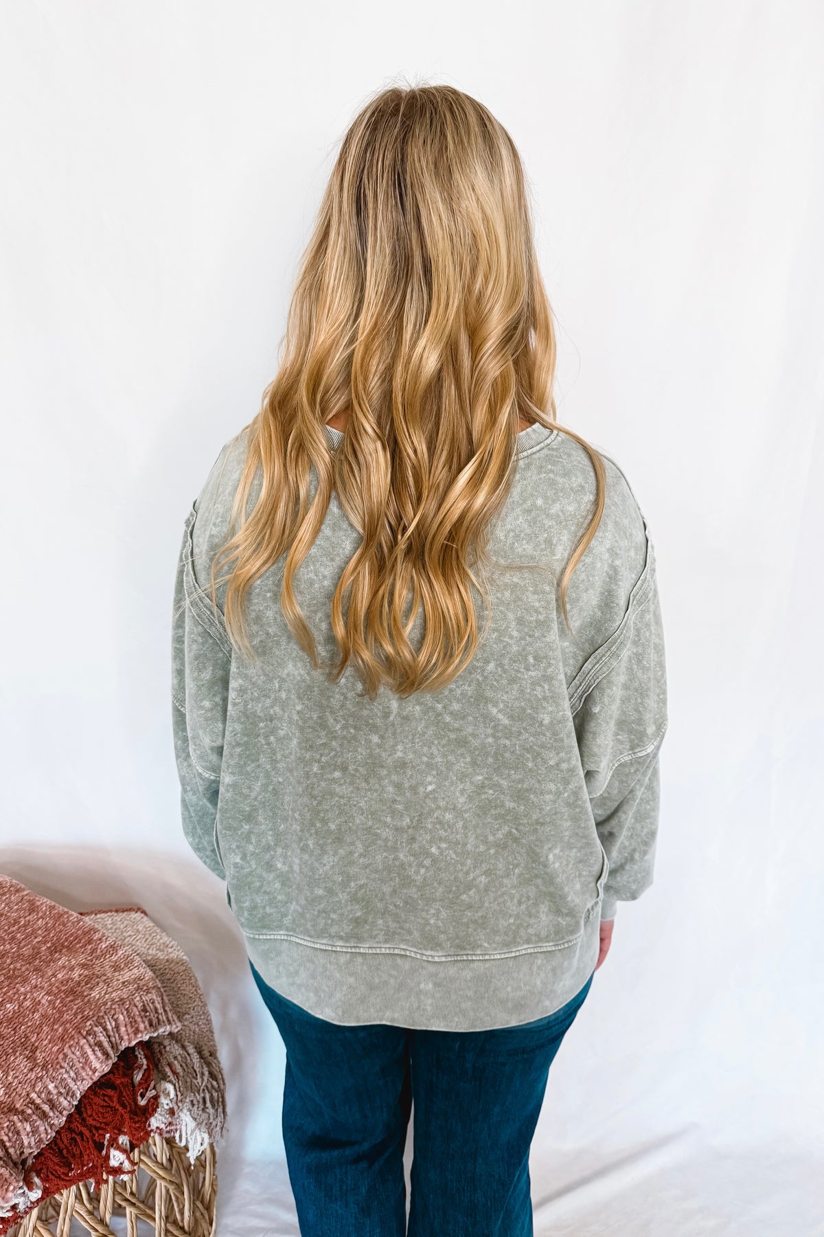 Forever Casual Mineral Washed Crew Neck Top - Moss Green