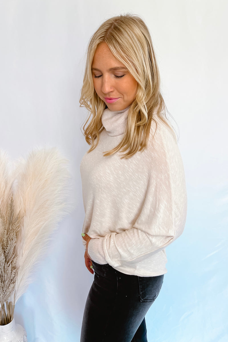 Big Smiles Cowl Neck Pullover - Oatmeal