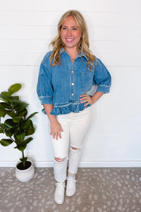 Downtown Ruffle Denim Top - Light