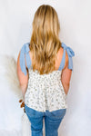 Romantic Getaway Floral Tie Shoulder Tank - Ivory/Blue