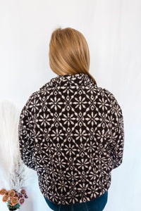 Mountain Views Snowflake Zip-Up Sherpa Jacket - Brown