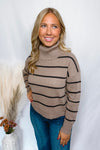 Hot Cocoa Striped Turtleneck Sweater - Mocha