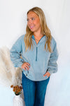 Just Relaxing Mineral Washed Half Zip Hoodie - Blue