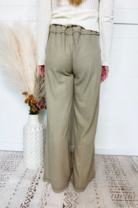 Just My Style Waffle Knit Wide Leg Pants - Light Olive