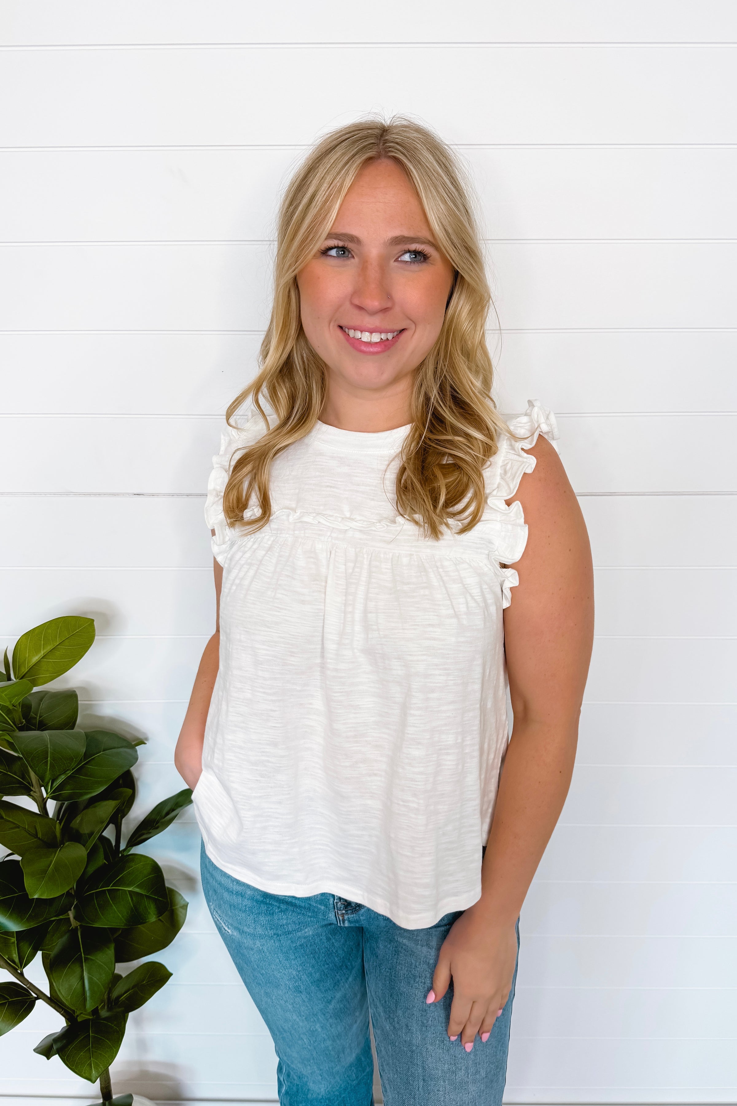 Anything Goes Ruffle Tee - White