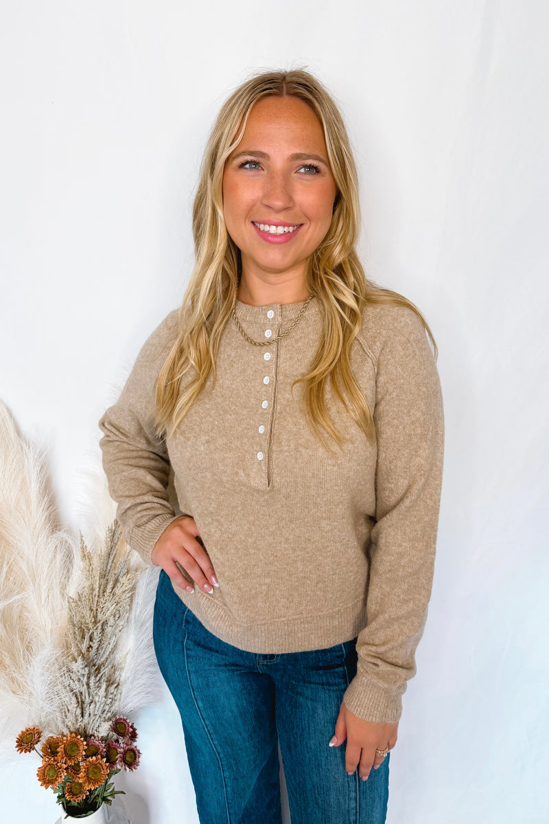 Love A Latte Button Sweater - Tan