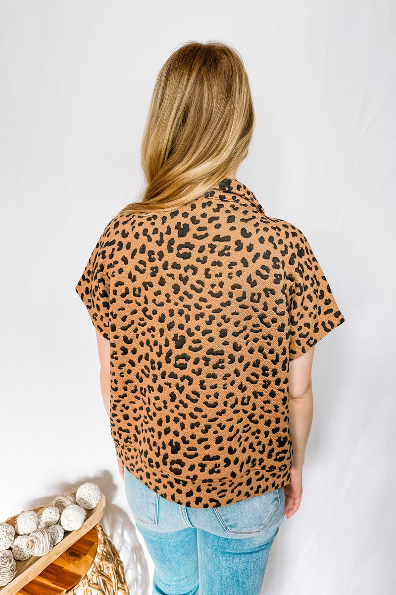 Be Right Back Leopard Half Zip-Up Pullover - Brown/Black