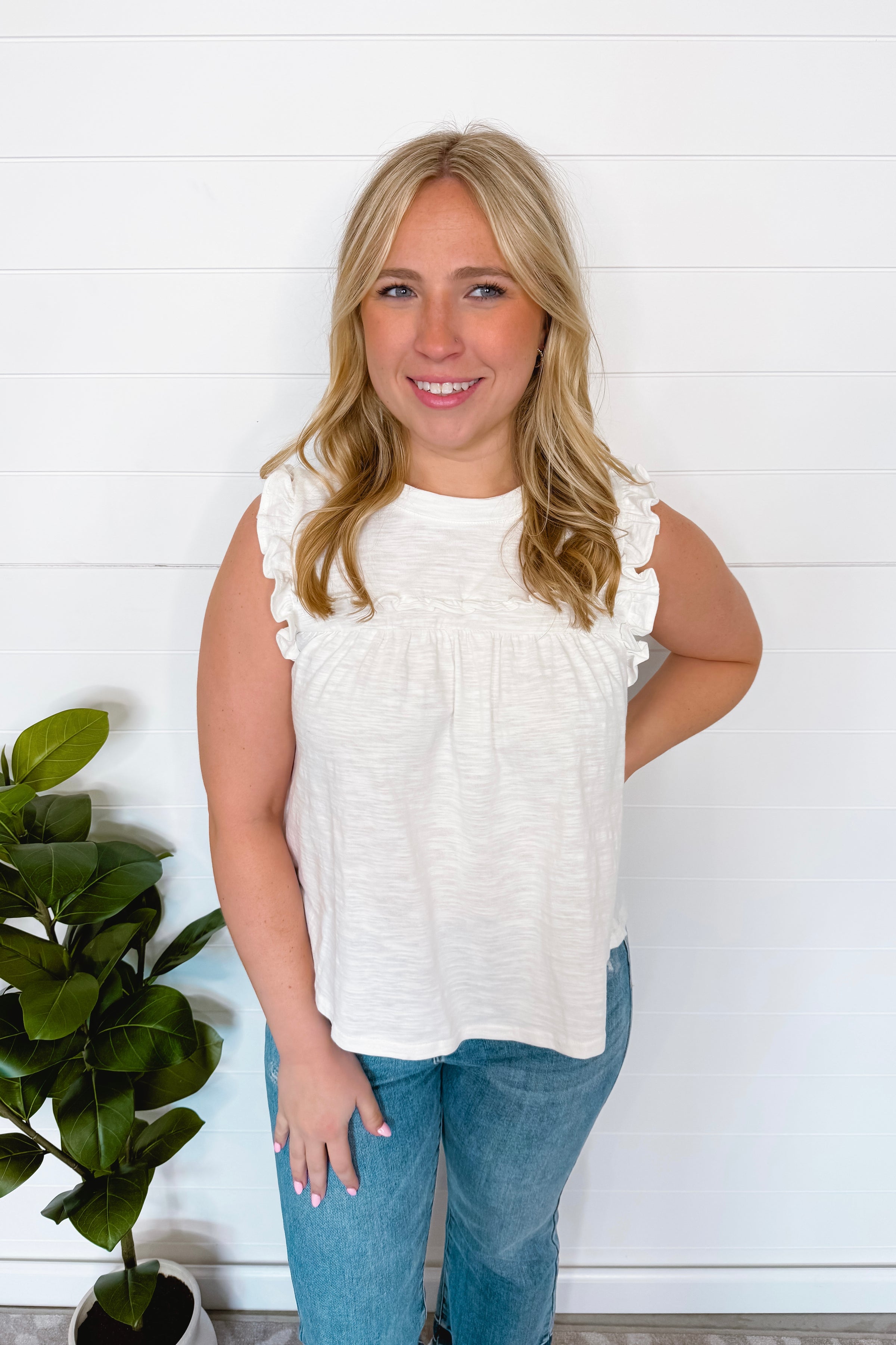 Anything Goes Ruffle Tee - White
