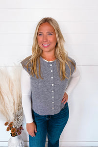 Boston Bistro Button Sweater Vest - Grey