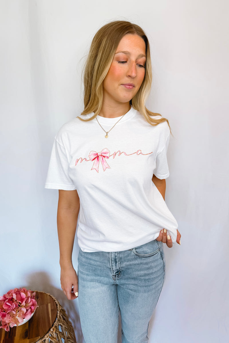 Mama Coquette Bow Graphic Tee - White