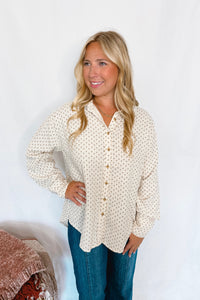 First Pick Floral Button Down Top - Natural