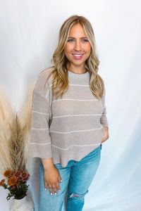 Brighter Days Striped Knit Sweater - Taupe