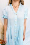 Sunkissed Button Down Tiered Mini Dress - Light Blue