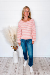 Soft Touch Striped Knit Sweater - Blush