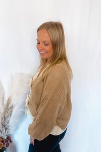 Take a Break Bow Detail Cardigan - Taupe