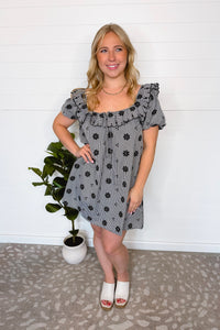 Walk In The Garden Gingham Mini Dress - Black