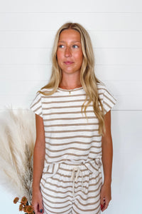 Hanging Out Striped Crew Neck Top - Khaki