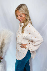 Ditsy Daisy Embroidered Button Down Top - Ivory