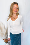 Shelly Long Sleeve Henley Top - White