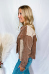 Bonfire Party Flower Contrast Corduroy Shacket - Brown