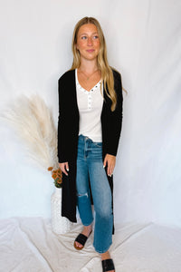 Gertie Ribbed Open Front Cardigan - Black